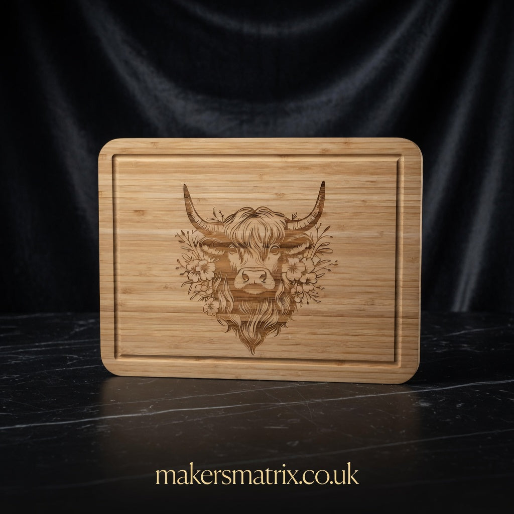 Highland Cow Bamboo Large Chopping Board