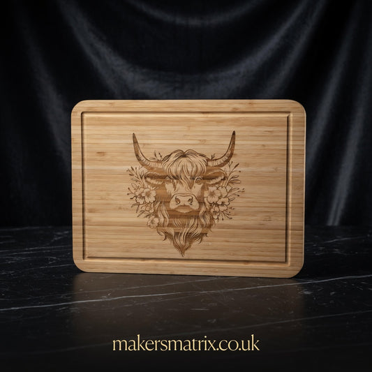 Highland Cow Bamboo Large Chopping Board